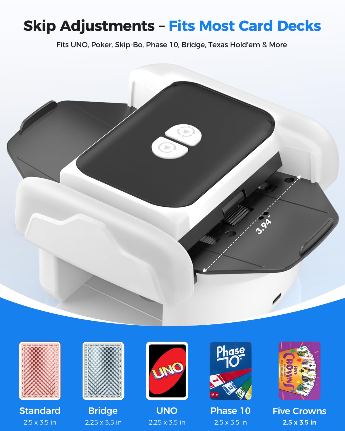 Automatic Card Shuffler for 1-2 Decks, One-Click Shuffling and Manual Mode, Portable Rechargeable (2600mAh) – Compatible with Poker, UNO, Bridge, Spades, Card Games for Adults & Family