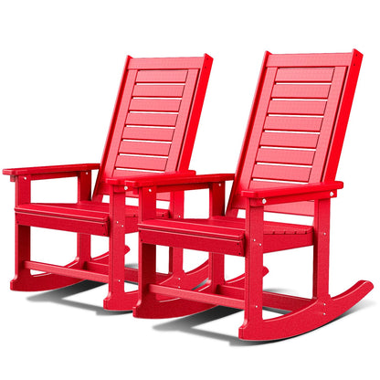 GREENVINES Outdoor Rocking Chairs | Set of 2 | Porch Rocker | HDPE Plastic | Red | Oversized Rockers | High Back | Big & Tall | Ladder Back | for Patio Outside Backyard Balcony
