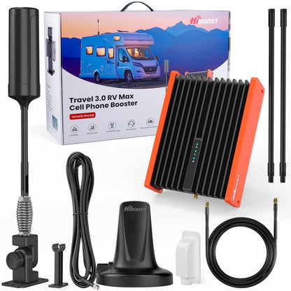 HiBoost Cell Phone Booster for RV |Travel 3.0 RV Max Signal Booster| 2025 New Version | Boosts 4G 5G LTE | Cell Booster | Folding Antenna Bracket |All U.S.Carriers Verizon,AT&T,T-Mobile FCC Approved