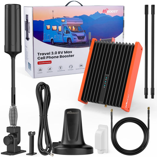 HiBoost Cell Phone Booster for RV |Travel 3.0 RV Max Signal Booster| 2025 New Version | Boosts 4G 5G LTE | Cell Booster | Folding Antenna Bracket |All U.S.Carriers Verizon,AT&T,T-Mobile FCC Approved