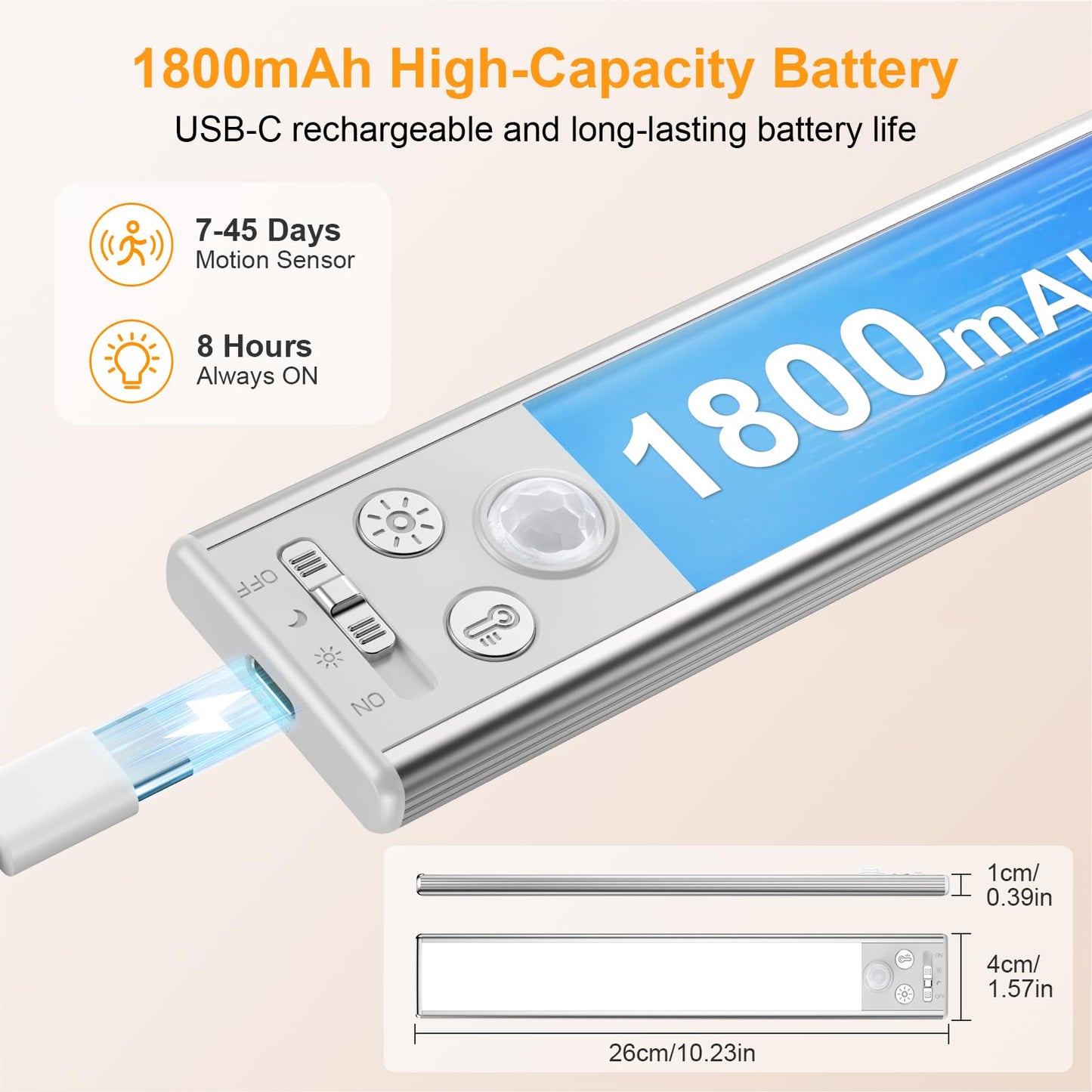 Gritin 10.2inch Under Cabinet Lighting Rechargeable -84 LED Super Bright,3-Color& 5 Level Brightness,4 Modes,Motion Sensor,Long Lasting- Easy Installation Magnetic Under Cabinet Closet Lights -2 Pack