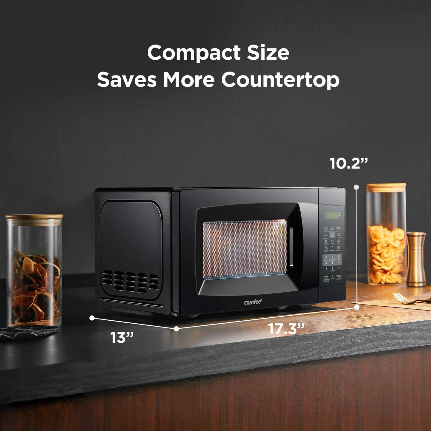 COMFEE EM720CPL-PMB Countertop Microwave Oven with Sound On/Off, ECO Mode and Easy One-Touch Buttons, 0.7 Cu Ft, Black