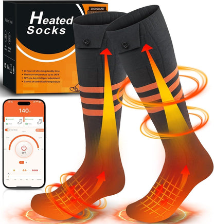 Heated Socks for Men Women, Upgraded Rechargeable Electric Heated Socks Up to 10 Hours, Washable Winter Foot Warmer Socks for Outdoor Camping Skiing Hunting Hiking