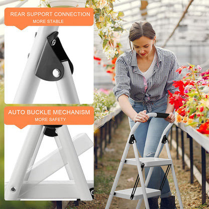 Step Stool for Adults,2 Step Ladder Folding 330lbs Anti Slip Step Stool,Foldable Ergonomic 2 Steel Stool with Wide Pedal for Home, Kitchen, Office (White)