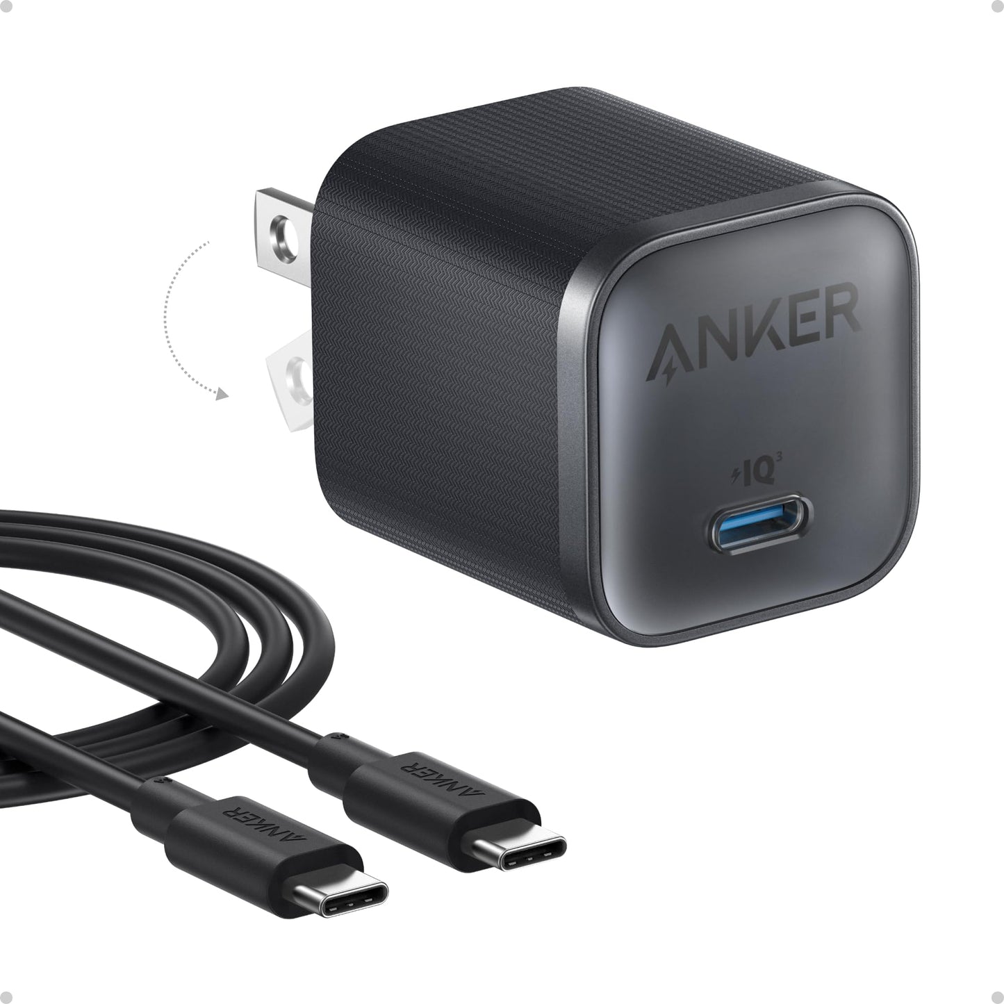 Anker Nano 45W Type C Charger Fast Charging, Compact and Foldable Plug USB C Charger Block for iPhone 17/16 Series, MacBook, Pixel 9, iPad, Samsung Galaxy S25 Ultra / S24 Series (6 ft Cable Included)