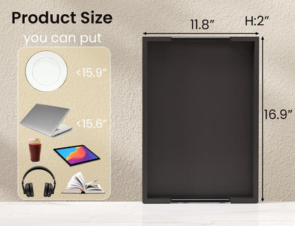 Fibogollo Bamboo Serving Tray with Metal Handles,17x12in Ottoman Decorative Trays Platter for Coffee Table,Living Room,Bar,Party,Large(Black)