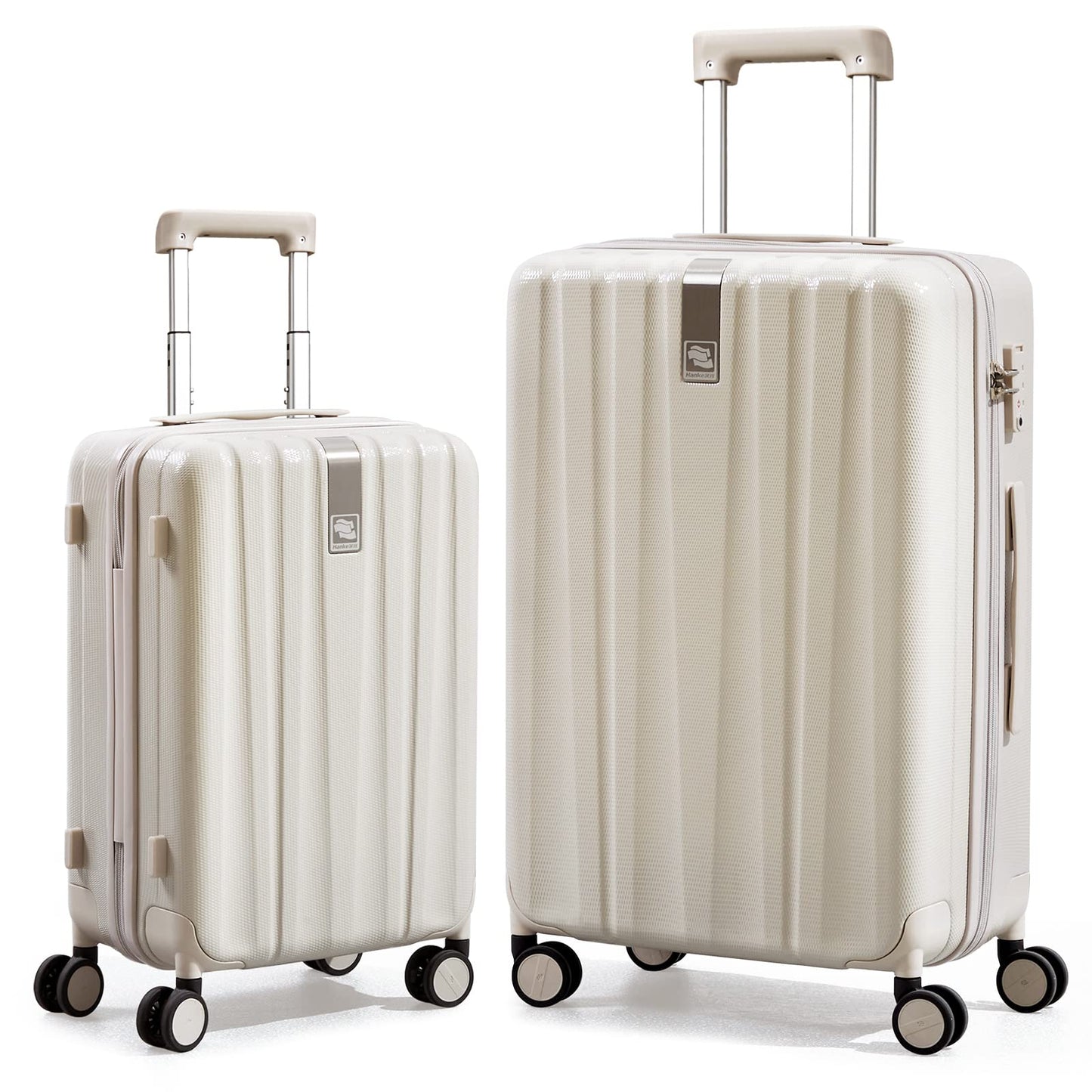 Hanke Luggage Sets 2 piece Carry On Luggage with Wheels PC Hard Shell Suitcases Lightweight Checked Travel Luggage Large Travel Suitcase Woman Men 20/29 Inch(Ivory White)