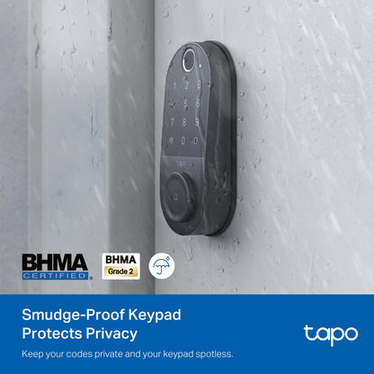 TP-Link Tapo Smart Door Lock, Deadbolt | Keyless Entry, Fingerprint Recognition, Touchscreen Keypad & in-App Monitoring with Scheduled Access | 1-Year Rechargeable Battery | BHMA Grade 2 | Tapo DL110