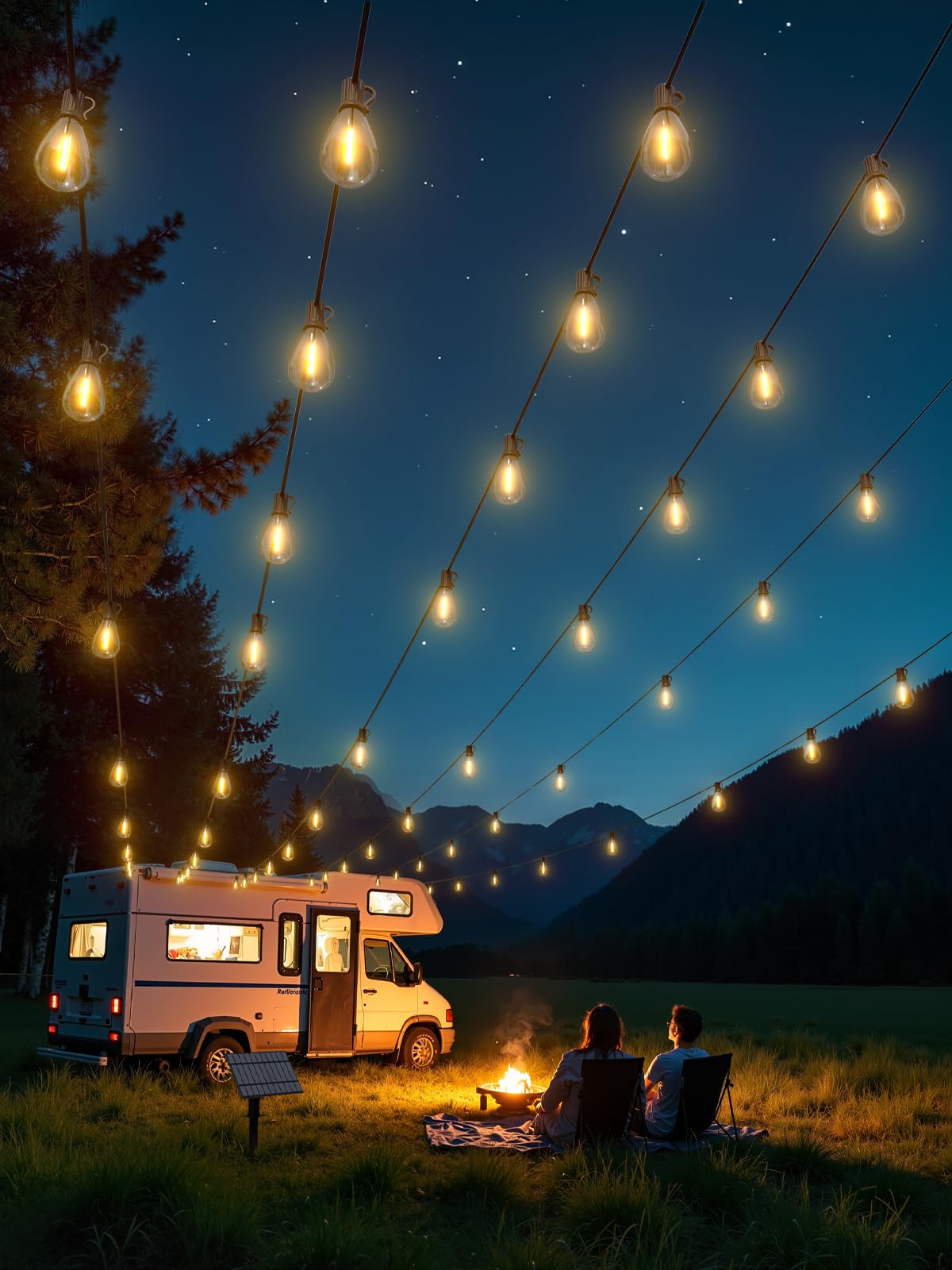 luckystyle 50FT Solar String Lights Outdoor Waterproof with 18+1 LED Bulbs Long Last for 20+Hrs, Commercial Grade Shatterproof USB Patio Solar Powered Lights for Camping，Backyard, Garden, Porch Decor