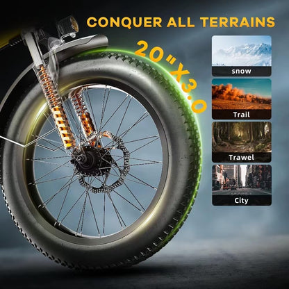 1000W Folding Electric Bike, 48V 20AH Large Removable Battery E Bike, 30+MPH, 80 Miles Max Range, 20" Fat Tire Electric Bike for Adults, Adult Electric Bicycles for Long Commutes-White Soft Saddle