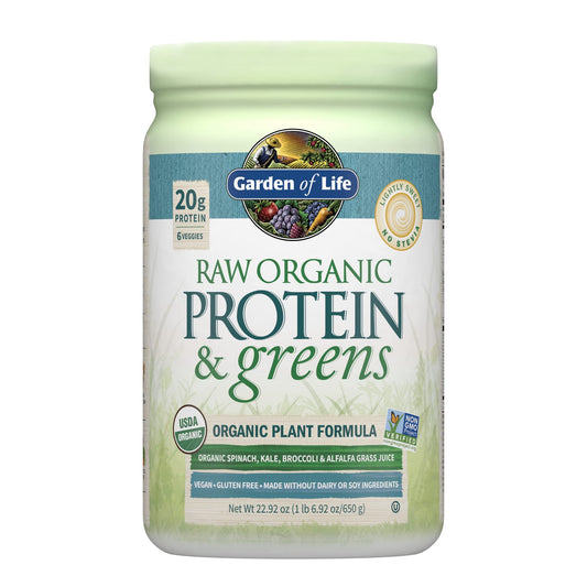 Garden of Life Raw Organic Protein & Greens Lightly Sweet, Vegan Protein Powder for Women and Men, Plant and Pea Protein, Greens, Probiotics, Gluten Free Low Carb Shake Made Without Dairy 20 Servings