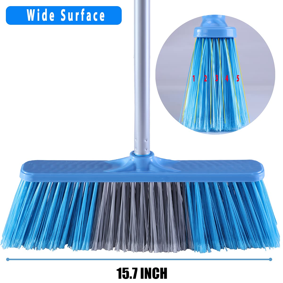 YONILL Indoor Outdoor Broom with Long Handle, 53" Angle Brooms for Floor Cleaning Sweeping Broom for Garage, Patio, Garden, House and Kitchen