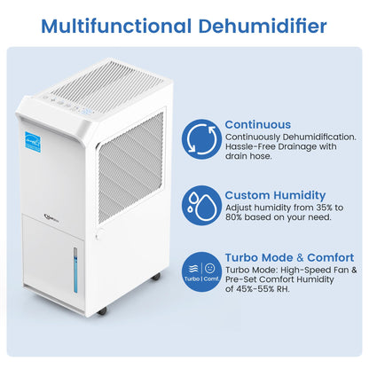 3,500 Sq.Ft Energy Star Dehumidifier for Basement with Drain Hose, 35 Pint Dehumidifiers for Home Large Room, Intelligent Humidity Control White Upgrade Version 2024