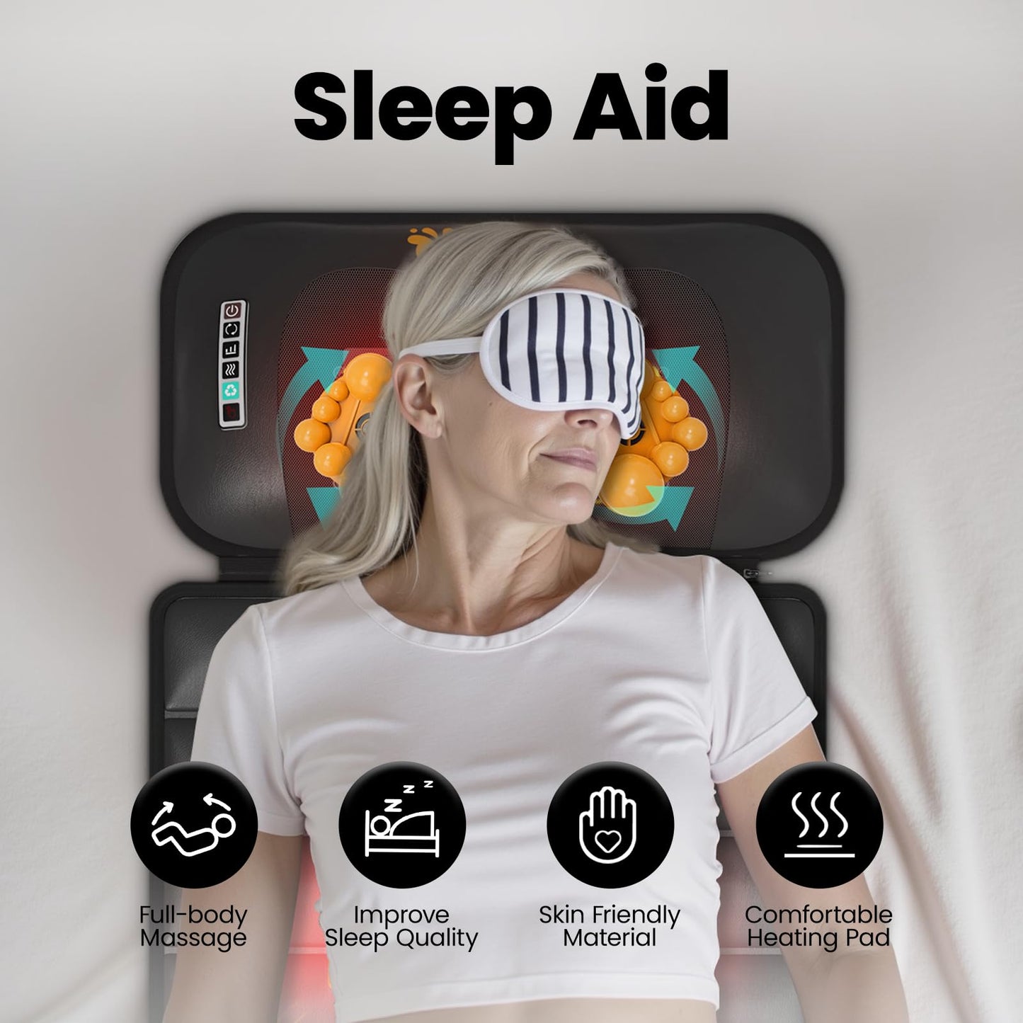 DOPICT Massage Mat, Detachable Neck Massager, Full Body Vibration Heating, Massage Pad with 10 Vibrating Motors and 9 Speed Settings for Home Office Use, Gift for Men Women Parents Christmas,Black