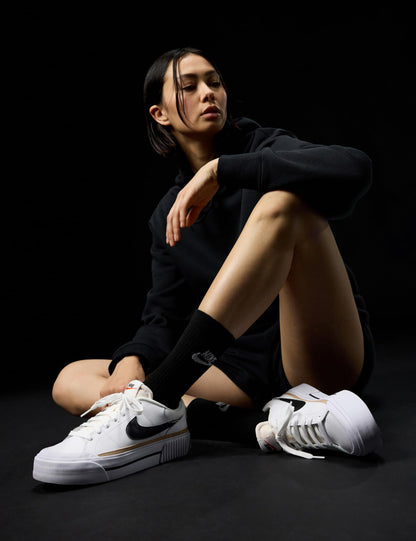 Nike Women's Court Legacy Lift Shoes, White/Black-Hemp-Team Orange, 7