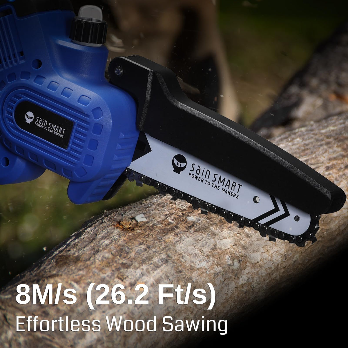 SainSmart Mini Chainsaw 6 Inch Cordless Portable Electric Chainsaw, Handheld Powered Super Saw with 2PCS 3000mAh Batteries, Goggles & Gloves, for Tree Trimming Branch Pruning Woodcutting