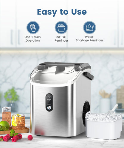 COWSAR Nugget Ice Makers Countertop, Pebble Ice Maker Machine with Soft Chewable Ice, 34Lbs/24H, Self-Cleaning, One-Click Operation, Pellet Ice Maker Countertop for Home/Kitchen/RV/Camping