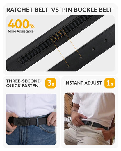 CHAOREN Mens Belt - Mens Ratchet Belt Leather 1 3/8" for Dress Pant - Micro Adjustable Belt Fit Everywhere