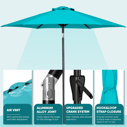 Tempera 9ft Patio Market Outdoor Table Umbrella with Push Button Tilt and Crank,Large Sun Umbrella with Sturdy Pole&Fade resistant canopy,Easy to set, Turquoise