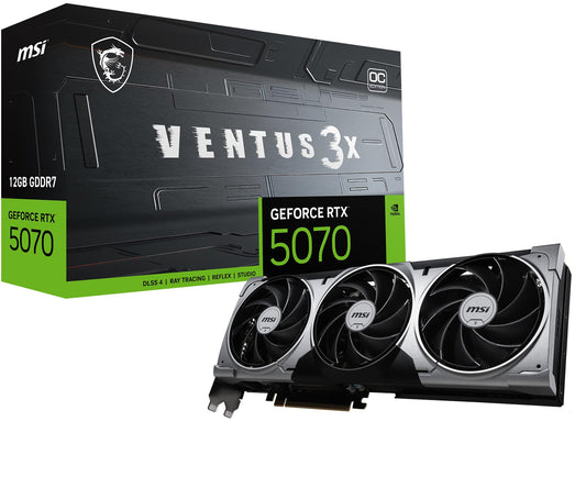 MSI Gaming RTX 5070 12G Ventus 3X OC Graphics Card (12GB GDDR7, 192-bit, Extreme Performance: 2557 MHz, DisplayPort x3 2.1a, HDMI 2.1b, NVIDIA Blackwell Architecture)