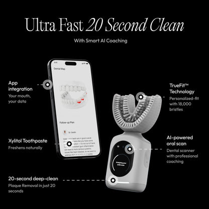 Feno Smartbrush Electric Toothbrush for Adults – AI-Powered Oscillating Toothbrush with App and Personalized Mouthpiece, 20-Second Deep Clean, Rechargeable, Includes 1 Bottle of Feno Foam Toothpaste