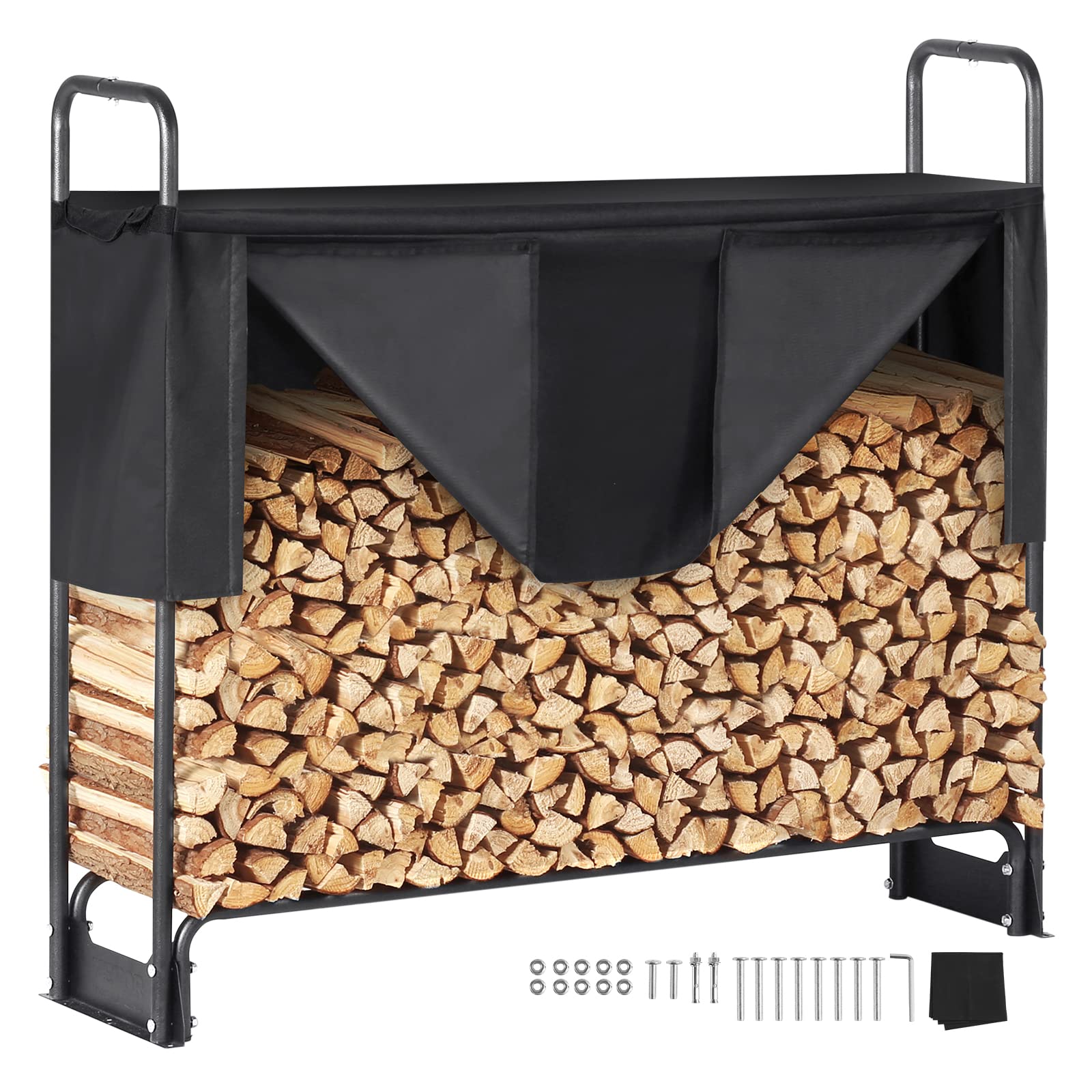 VEVOR 4.3FT Outdoor Firewood Rack with Cover, 52x14.2x46.1 in, Heavy D ...