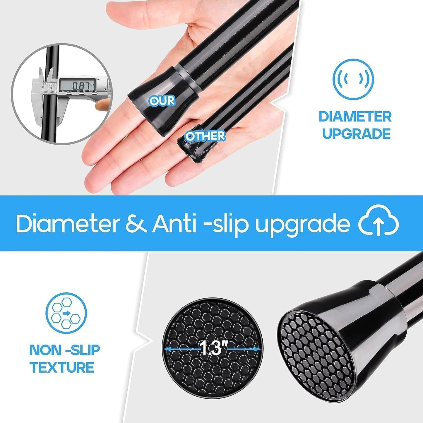 Zipglo Shower Curtain Rod 30 to 64 Inches 2Pack, Spring Tension Curtain Rod Black Tension Rods Spring Rods Expandable for Window, Wardrobe, Doorway, Kitchen