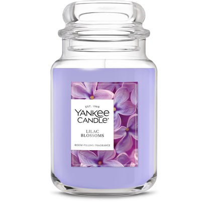 Yankee Candle Lilac Blossoms, Scented Candle, 22oz Large Jar with up to 150 Hour Burn Time, Giftable, Birthdays