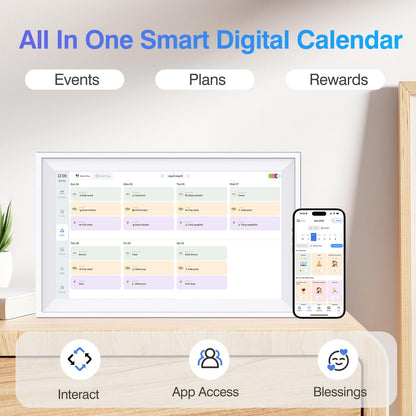 Digital Calendar 15.6 inch ECalendar Planner Wall Touch Screen, Electronic Calendars for Family Organizer, Smart Chore Chart Sync with Phone by App for Meal Planner, Photo Share Stand & Wall Mount