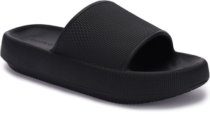 Joomra Shower Slippers for Women Mens Foam Pillow House Shower Bath Bathroom Puffy Home Platform Sandals Cushion Slides for Ladies Female Male Sandles Black 39-40