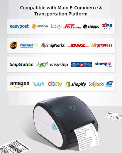 BORN4SHIP Thermal Label Printer 4x6, Bluetooth Shipping Label Printer for Small Businesses, with Built-in Paper Holder, Compatible with Amazon Shopify USPS