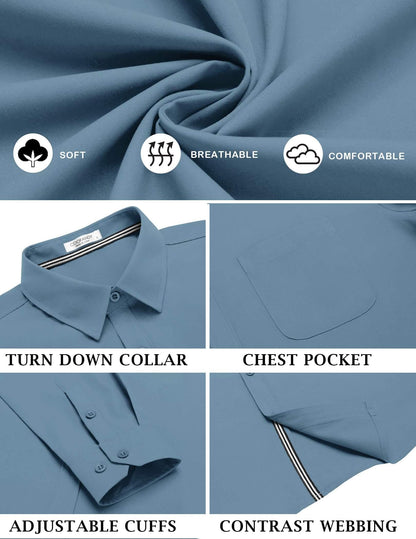COOFANDY Mens Casual Button Down Shirt Long Sleeve Untucked Dress Shirt with Pocket Grey Blue