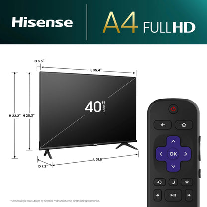Hisense 40-Inch Class A4 Series FHD 1080p Smart Roku TV with Alexa Compatibility (40A4NR) - Dolby Audio, Slim Bezel Design, Google Assistant