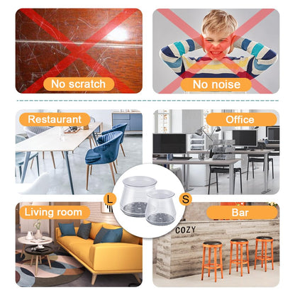 32 Pcs Chair Leg Protectors for Hardwood Floors, Clear Silicone Felt Furniture Leg Cover Pad for Protecting Floors from Scratches and Noise, Smooth Moving(Large Fit Round Diameter：1-5/16" to 2")