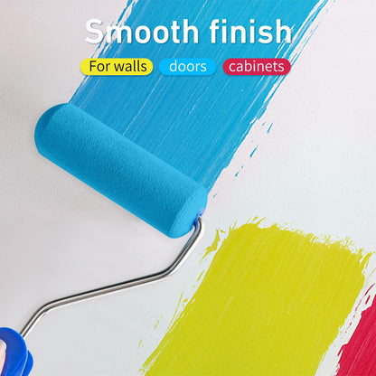 Mister Rui Foam Paint Roller, 8 Pack 4 Inch Paint Roller Kit, Complete 4" Mini Paint Roller Kit with Small Foam Paint Roller Covers, Frame, Tray and Liner for Professional Painting Results