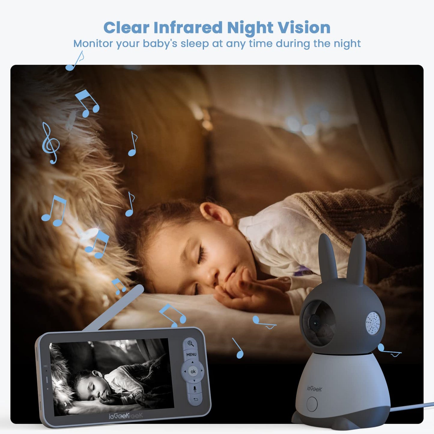 ieGeek Baby Monitor with 2K HD Resolution, Pan-Tilt-Zoom Video Baby Monitor Camera, 5'' LCD Screen & App Control, Night Vision, Cry and Motion Detection, Temp & Humidity Sensor, Two Way Audio, VOX