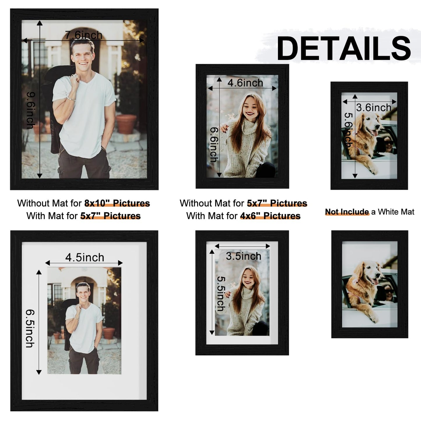 Vittanly 10 Pack Picture Frames Collage Wall Decor, Gallery Frame Set for Wall Mounting or Tabletop Display, Multi Sizes Including 2pcs 8x10, 4pcs 5x7, 4pcs 4x6, Black