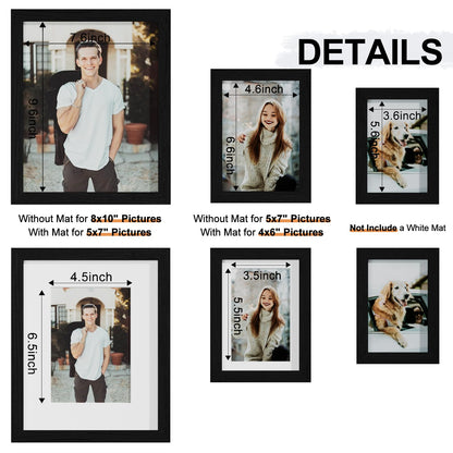 Vittanly 10 Pack Picture Frames Collage Wall Decor, Gallery Frame Set for Wall Mounting or Tabletop Display, Multi Sizes Including 2pcs 8x10, 4pcs 5x7, 4pcs 4x6, Black