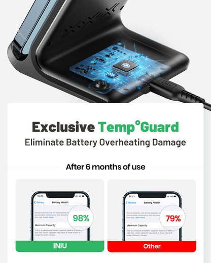 INIU Wireless Charger, 15W Fast Qi-Certified Wireless Charging Station with Sleep-Friendly Adaptive Light Compatible with iPhone 16 15 14 13 Pro XS 8 Plus Samsung Galaxy S25 S24 S23 Note 20 Google etc