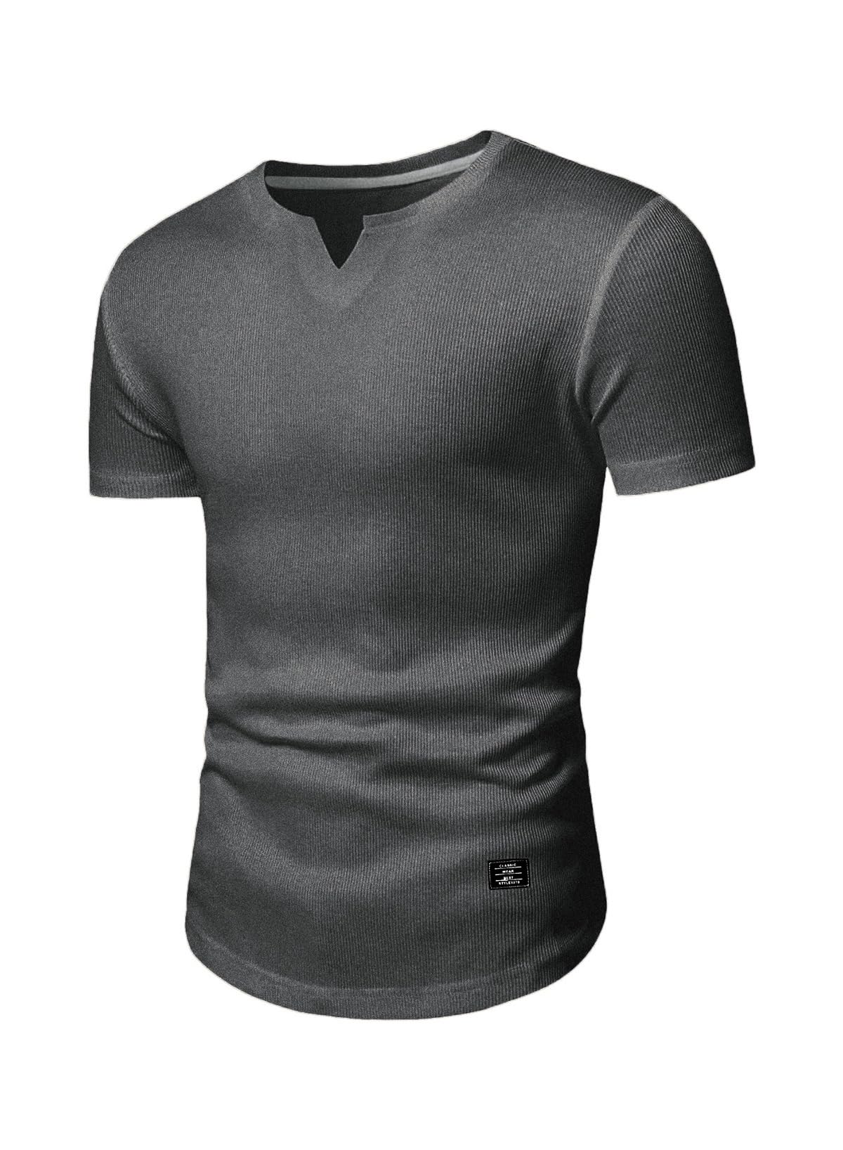 JMIERR Mens 2 Pack V-Neck Muscle Slim Henley Shirt Workout Gym Athletic Shirt Summer Fashion Short Sleeve Shirt for Men, M