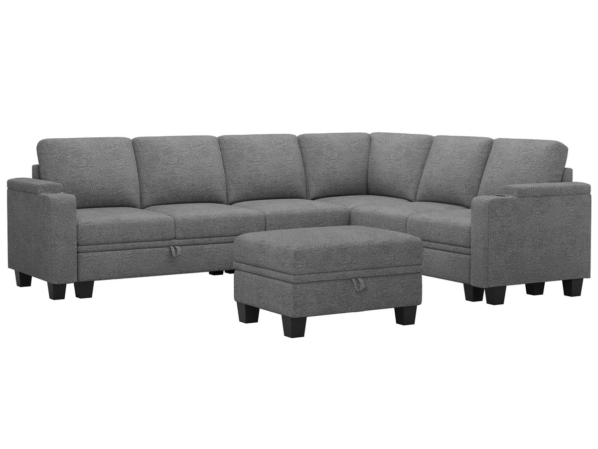 Belffin Chenille Modular Sectional Sofa Convertible L Shaped Corner Couches for Living Room with Storage Armrest with Cup Holder Light Grey Couch