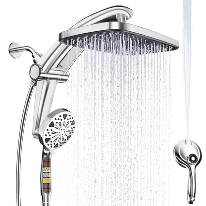Rain Shower Head with Handheld High Pressure rainfall Shower Heads with Handheld Spray Combo Adjustable one-piece stand daul shower head Built-in Magnetic Docking and Power Jets