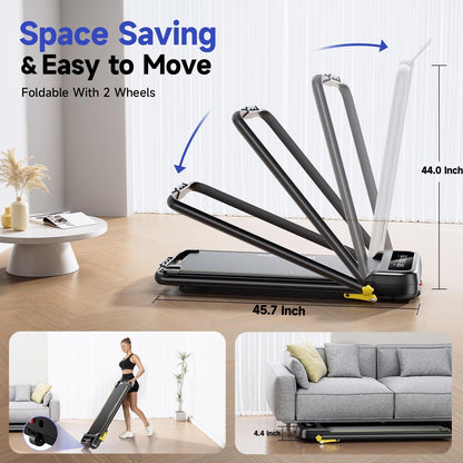 YPOO Foldable Treadmill with Incline, Walking Pad with Handle Bar 3 Level Incline, Portable Folding Treadmills for Home/Office 300 Lbs Capacity, Quiet Desk Treadmill with Remote Control & APP