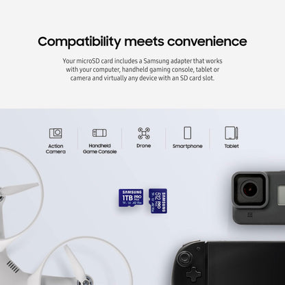 SAMSUNG PRO Plus microSD Memory Card + Reader, 512GB MicroSDXC, Up to 180 MB/s, Full HD & 4K UHD, UHS-I, C10, U3, V30, A2 for Android Phones, Tablets, GoPRO, DJI Drone, MB-MD512SB/AM, 2023