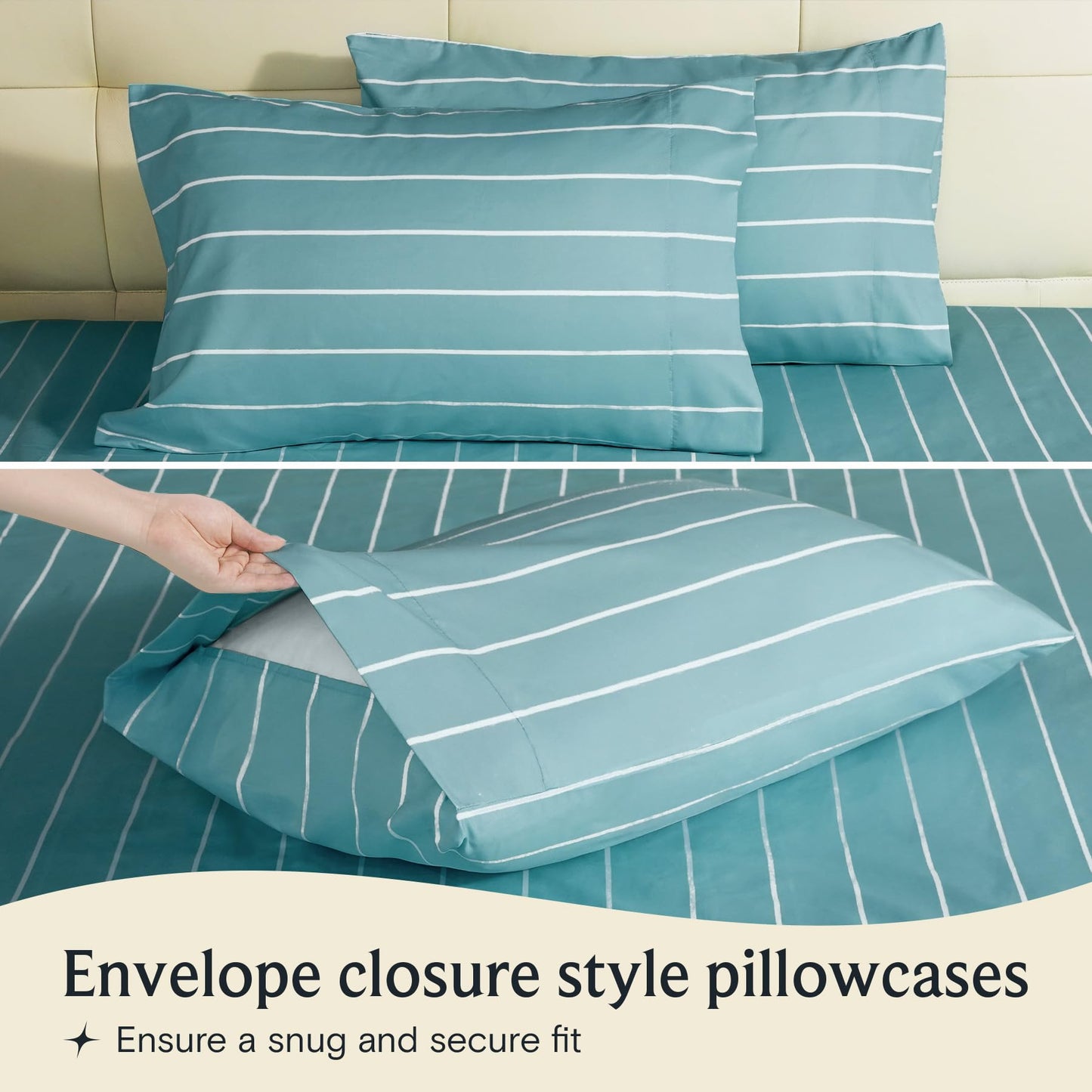 LuxClub 4 PC Queen Size Sheet Set Bed Sheets, Breathable Luxury Deep Pockets 16" Wrinkle Free Cooling Sheets Machine Washable Hotel Bedding (Queen, Striped Light Blue)