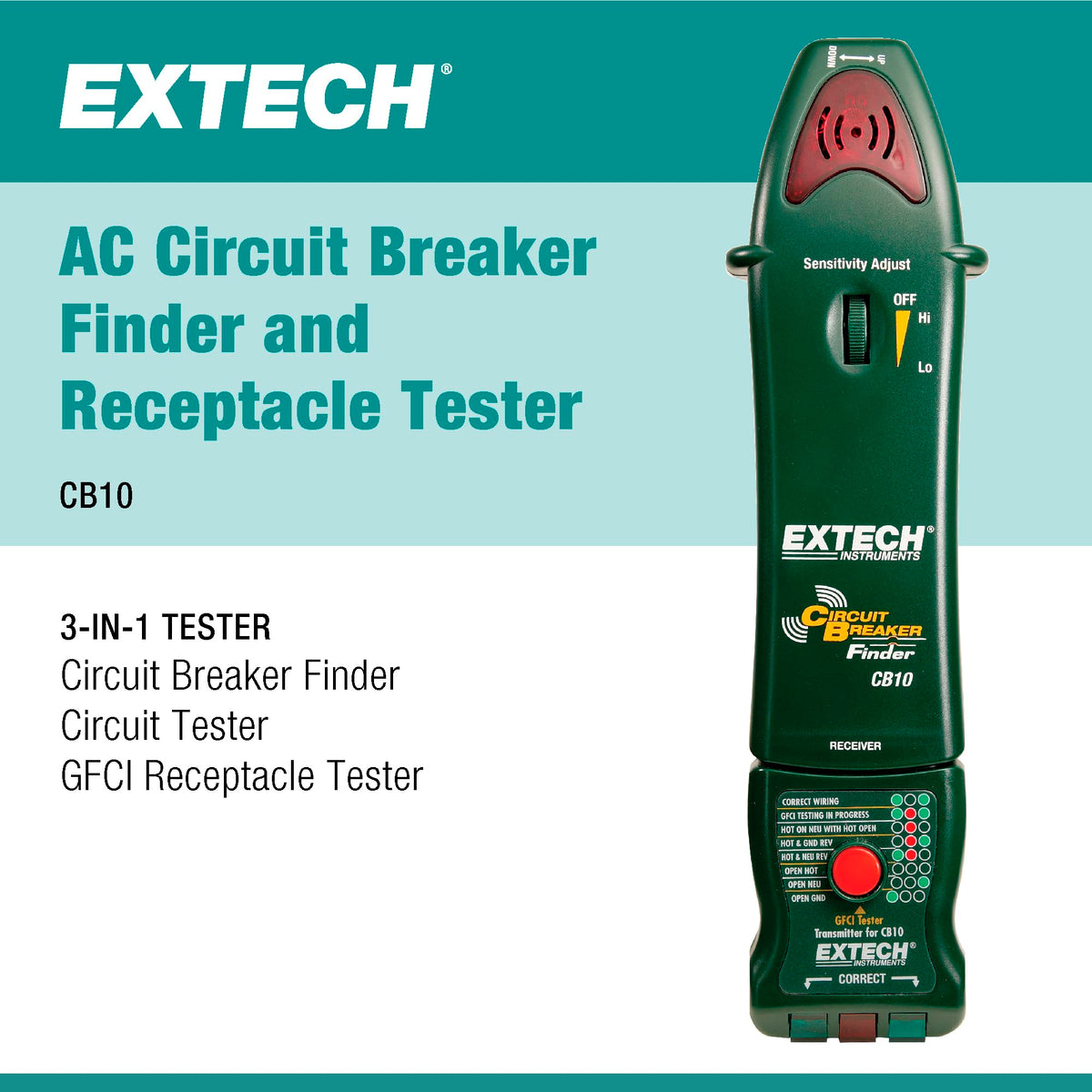 Extech CB10 Circuit Breaker Finder, Locates fuses/Breakers, Tests receptacles and GFCI Circuits