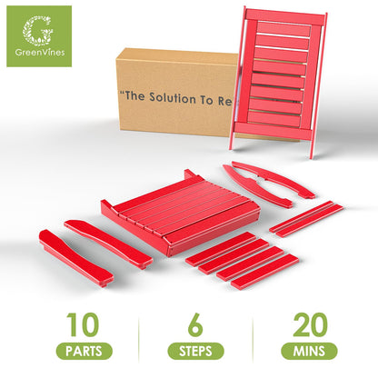 GREENVINES Outdoor Rocking Chairs | Set of 2 | Porch Rocker | HDPE Plastic | Red | Oversized Rockers | High Back | Big & Tall | Ladder Back | for Patio Outside Backyard Balcony