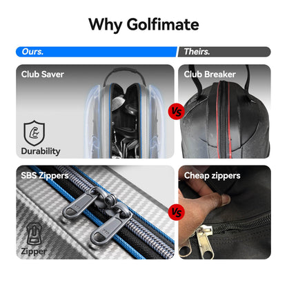 Golf Travel Bag for Airlines with Carbon Fiber Look Hard Top, Protective Club Traveling Cover with Wheel, Golf Club Carrier Case for Airplanes, Thick Padding, Durable Zippers, 2 Spacious Side Pockets