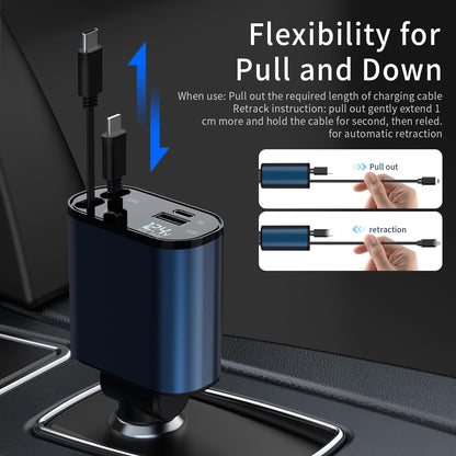 69W Fast Charging USB C Car Charger, 4-in-1 Retractable Phone Charger for iPhone 17, Travel Essentials, Gifts for Women Men, Car Accessories for Women Men, for iPhone 17 16 15 14 13, Galaxy, Pixel