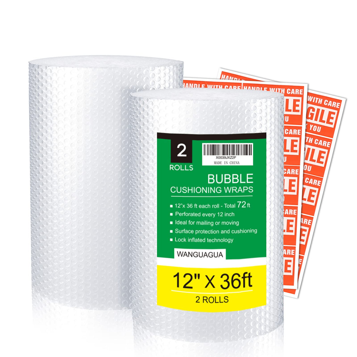 wanguagua 2 Pack 12 Inch x 72 ft Total Bubble Packing Wrap for Moving Boxes Shipping Cushioning Supplies Perforated Every 12”